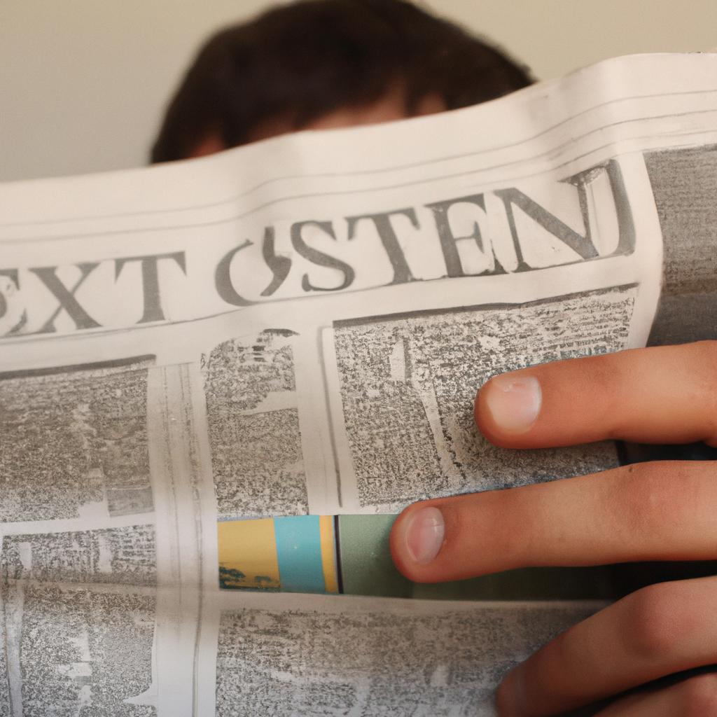 Person holding a newspaper, reading