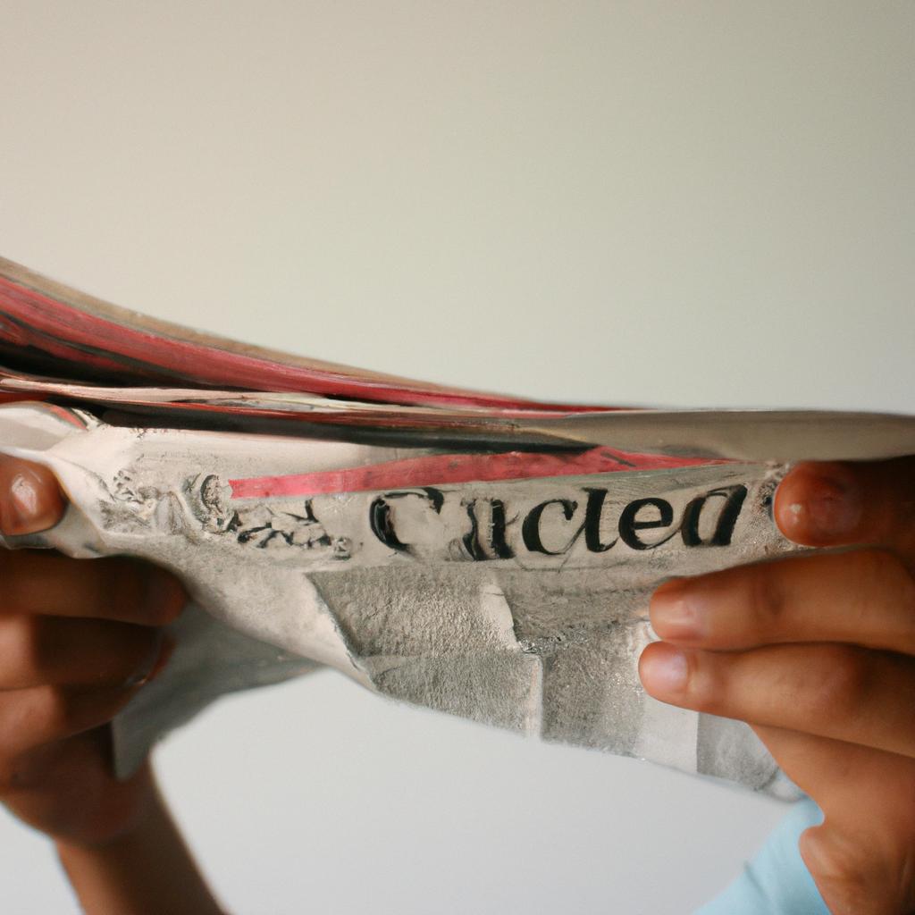 Person holding newspaper, fact-checking